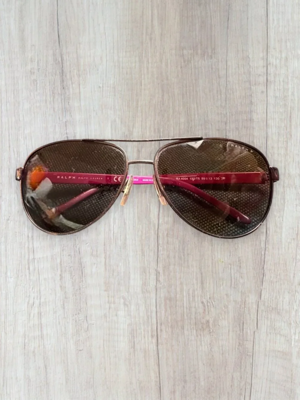 Ralph Lauren Y2K Aviator Sunglasses Brown Gradient Pink Arms Gold Tone RA4004